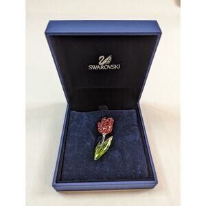 Swarovski Pink Tulip Pin Green Enamel New in Original Box Outer Sleeve crystal